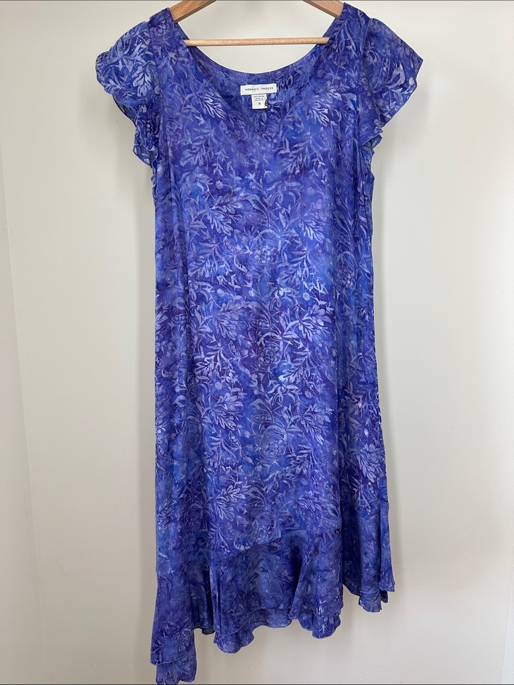 Nomadic Traders Purple Floral Midi‎ Dress with Ruffle Hem